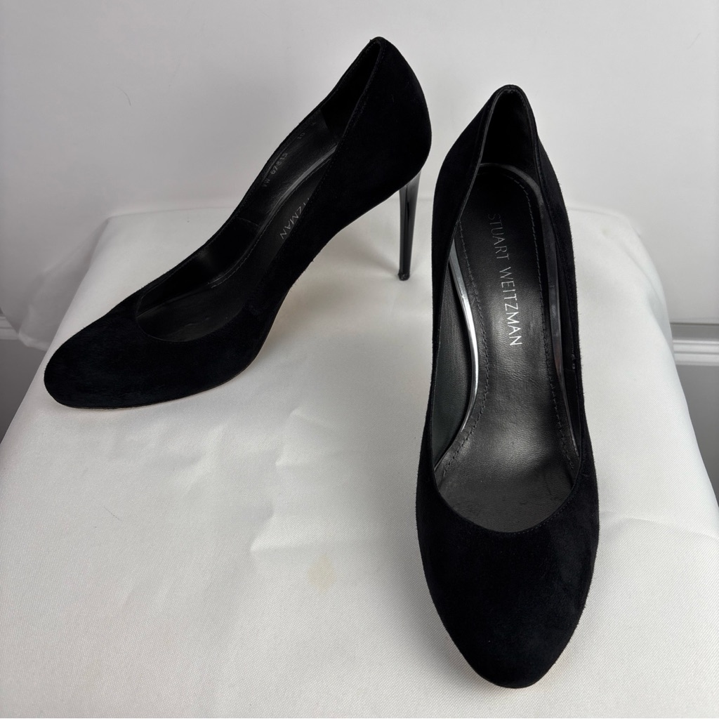 Stuart Weitzman Black Suede Almond Toe Pumps Stiletto Heels | Size 10 M | Spain